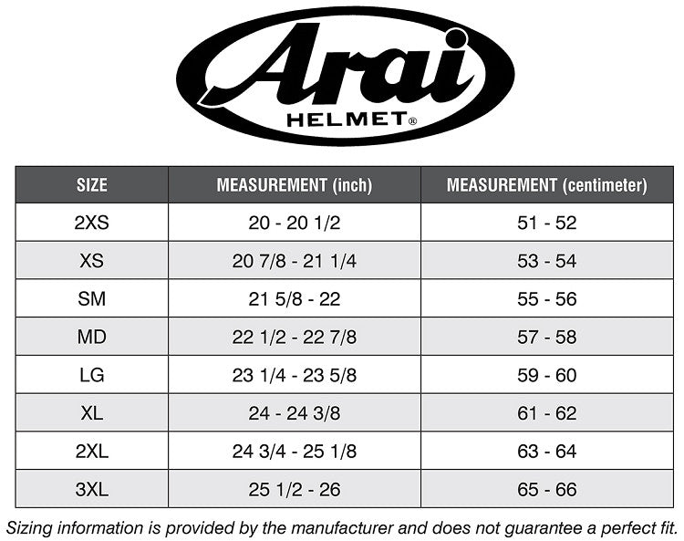 Load image into Gallery viewer, Arai Helmet Sizing Chart