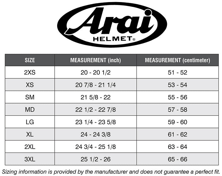 Load image into Gallery viewer, Arai Helmet Sizing Chart
